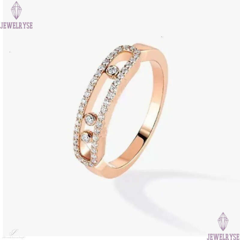 18K rose gold bling diamond 3 bead stone slide for women mens cz zircon shine crystal love nail rings bride wedding lovers couple ring jewelry gift