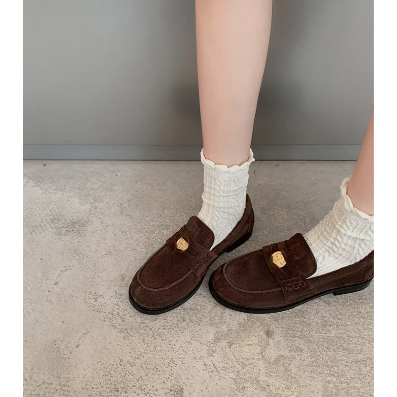 2025 New Women's Genuine Leather Retro Flat Loafers British Style Versatile Black Casual Leather Shoes 34-40