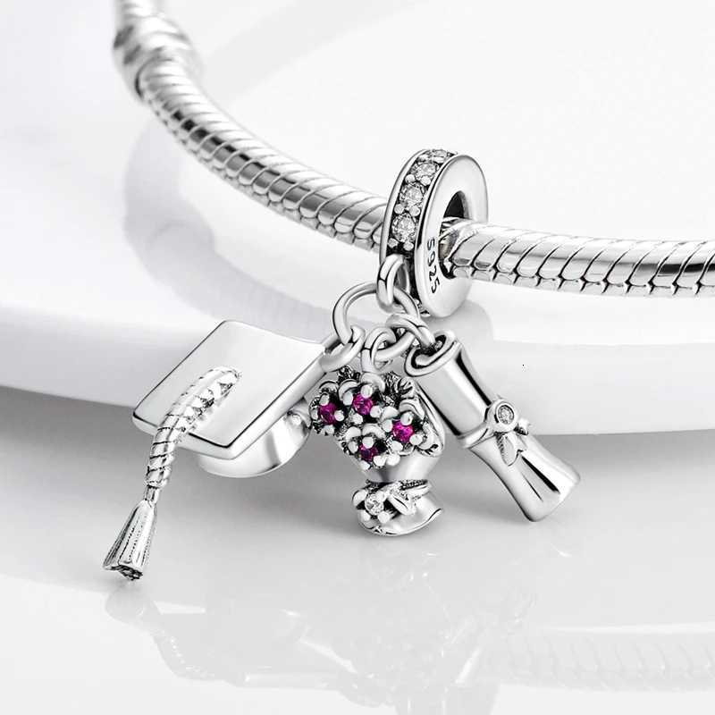 Graduation Charms Beads Pendants 925 Sterling Sier Bachelors Hat C Charms Fit Bracelet DIY Ceremony Jewelry Gift Y251212