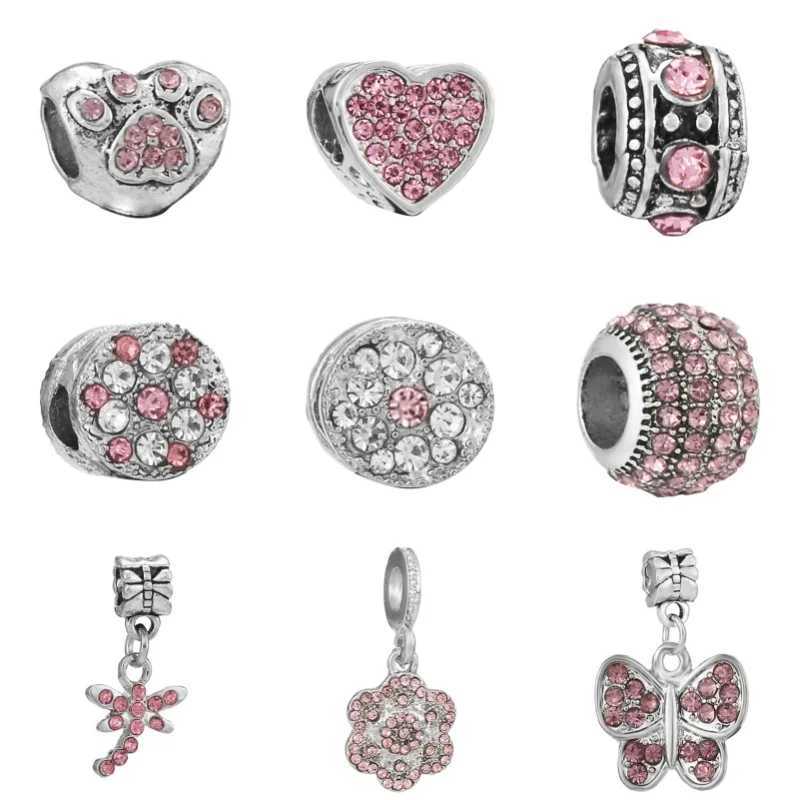 New Sier Plated Diamond Alloy Large Hole Charm Beads For DIY Bracelet Necklace Jewelry Accories Gift Y251212