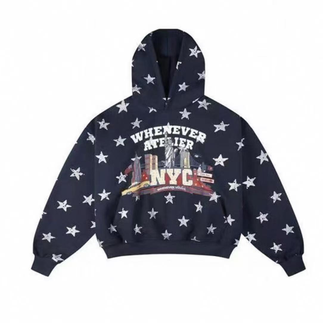 whenver atelier Men's Hoodies Hooded Men Winter Cotton Gothic Print Woman Vintage Sweatshirt Casual Fall Clothes Oversized Hoodie