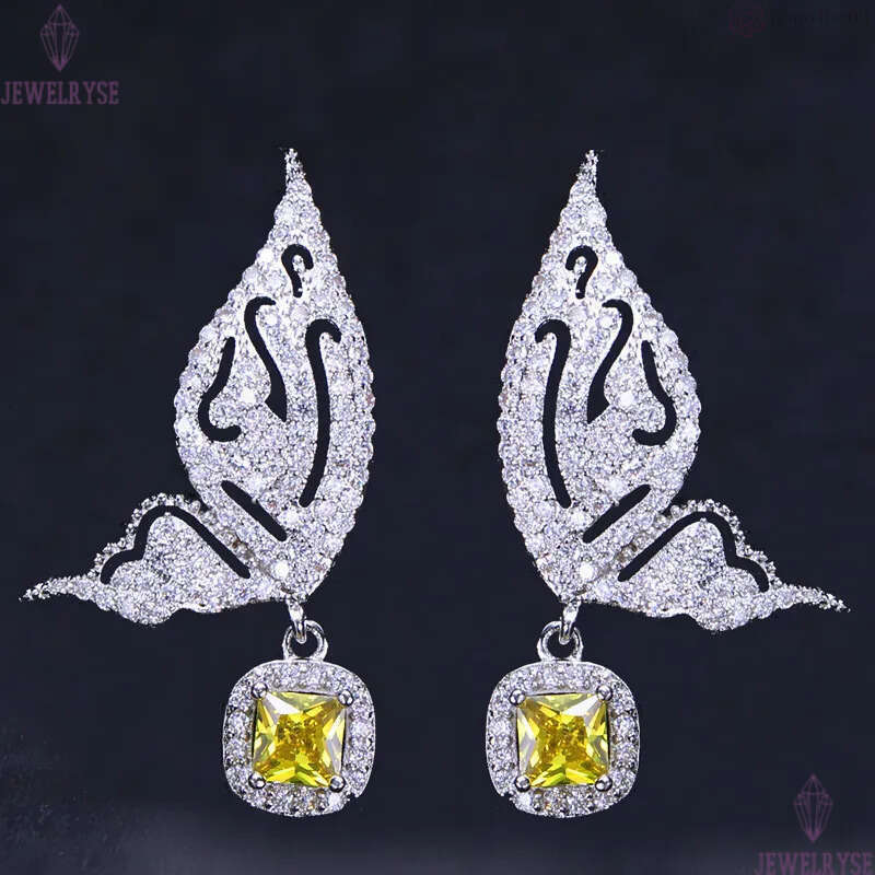 Fashion Butterfly Earrings jewelry Charm designer earrings Bride Wedding 925 Sterling Silver Post Yellow Blue AAA Cubic Zirconia Copper Earring For Wo