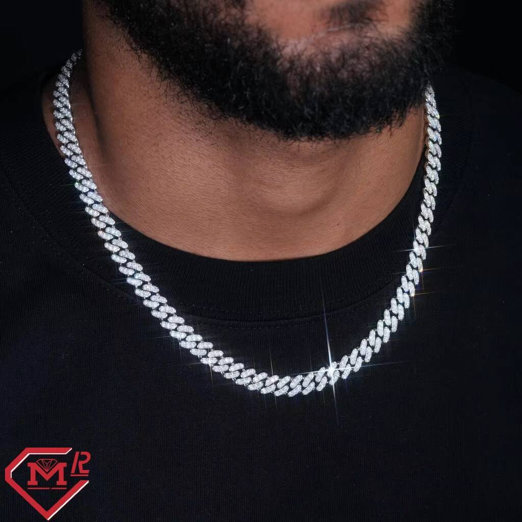 Super Shining Moissanite Cuban Chain Hiphop Necklace 8mm Custom Small Size Real 925 Silver Cuban Link Chain