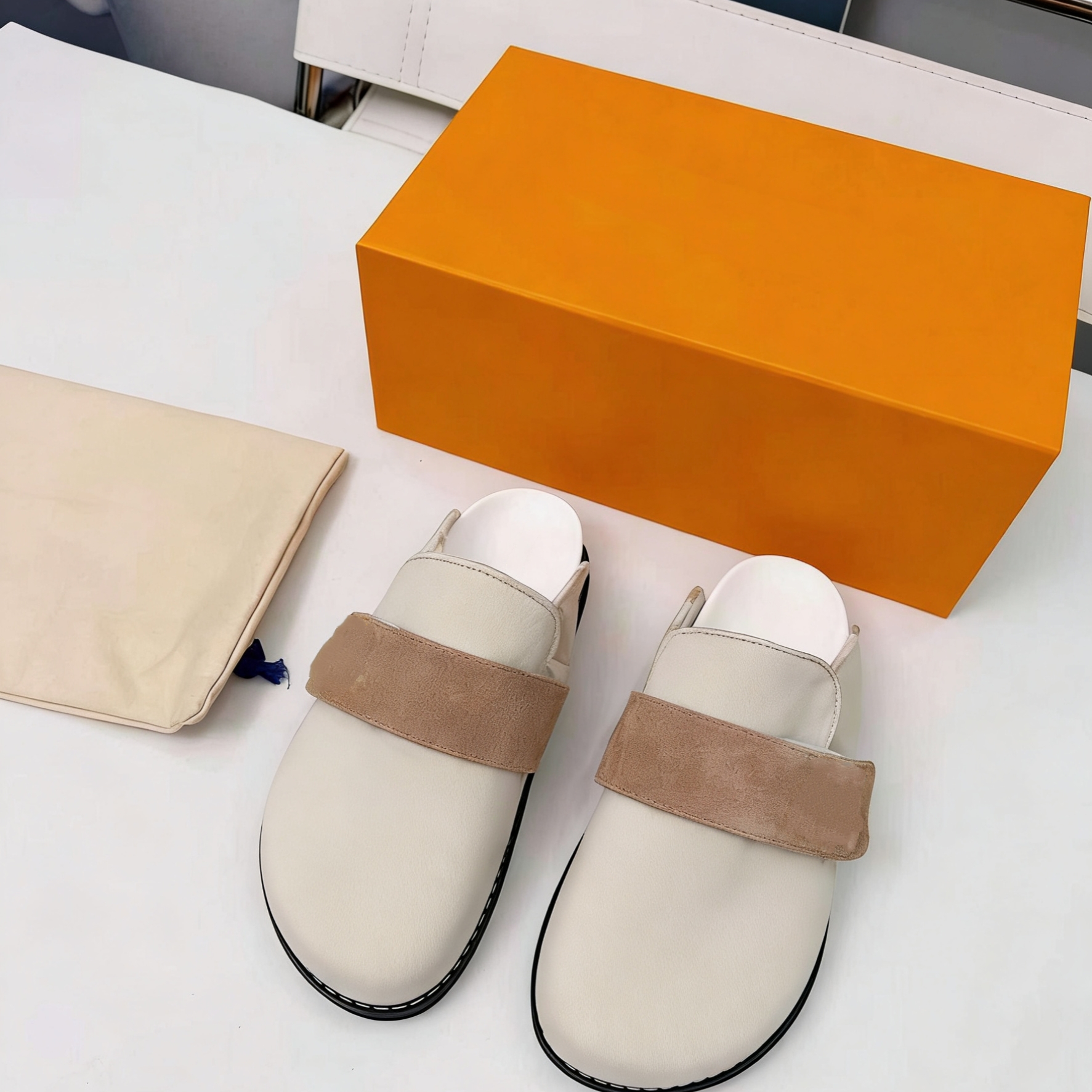 New lazy style leather half drag Haken shoes for women, round toe versatile Ad5628190