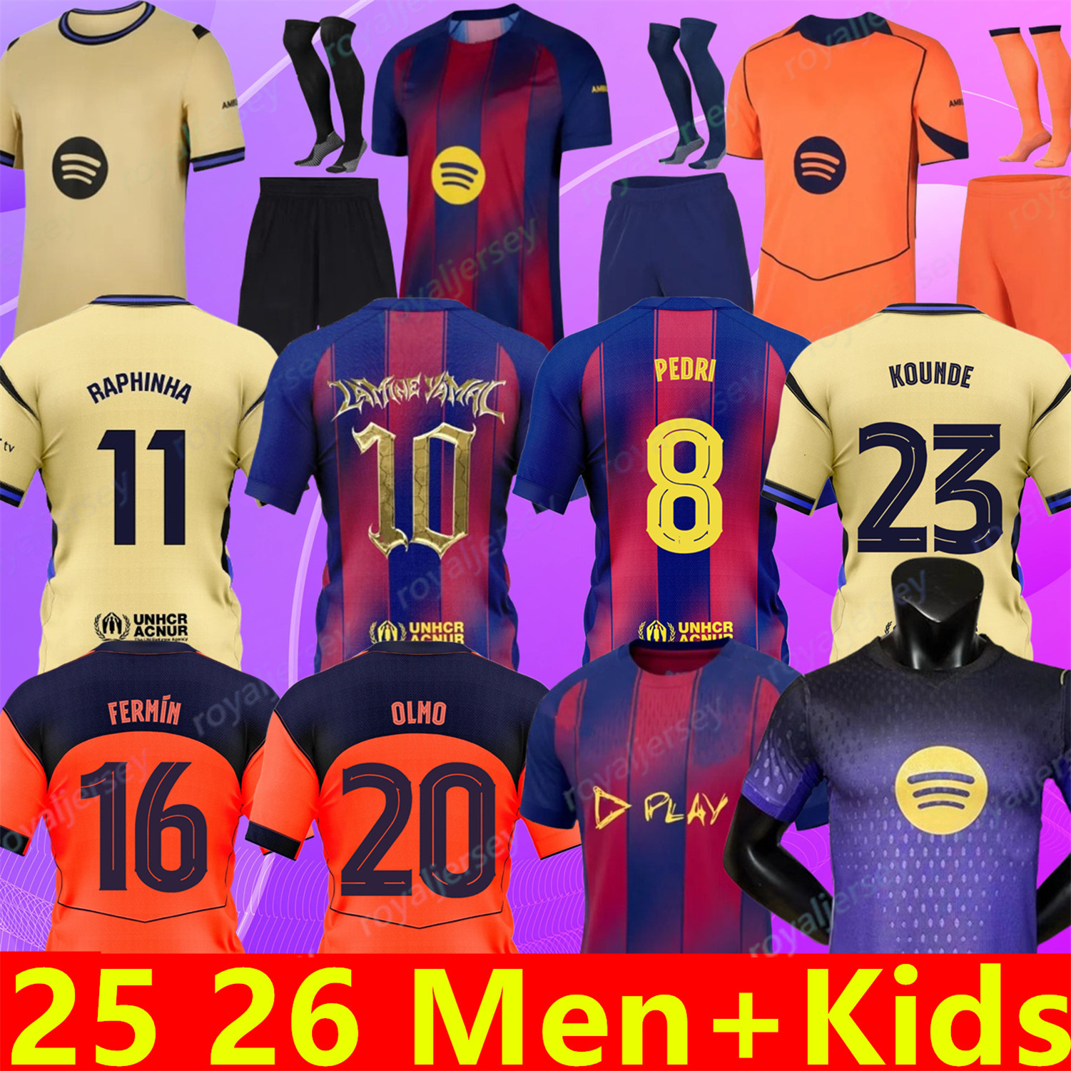 2025 2026 LAMINE YAMAL PEDRI GAVI Soccer Jerseys Camiseta De Football Shirt Copa del Rey version FERMIN KOUNDE RAPHINHA OLMO BALDE away 25 26 Men Kids kit uniforms