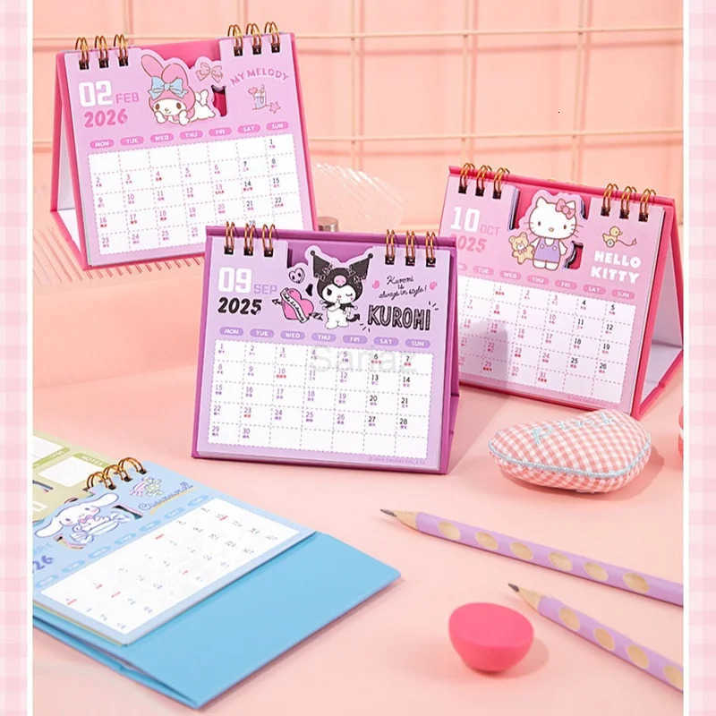 Sanrio 2026 Desk Calendar Cartoon Hello Kitty Cinnamoroll Kuromi My Melody Plan Message Memo Desktop Ornaments Weekly Plan Book H251212