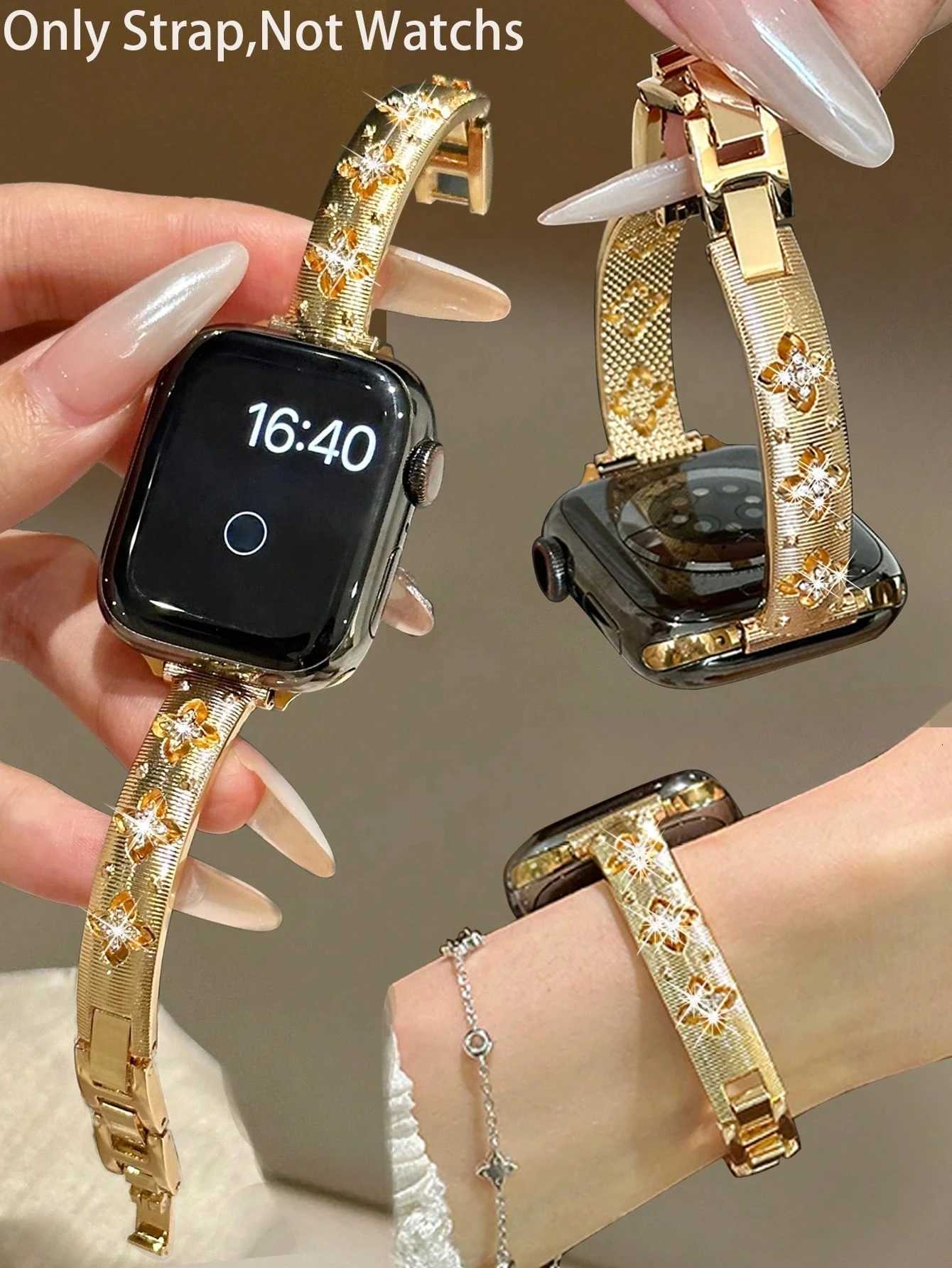 Bling Gold Stainless steel bracelet link For Watch band Series 11/8/7/6/10/9 40mm 41mm 38mm 42mm 44mm 45mm 46mm Strap Y251212