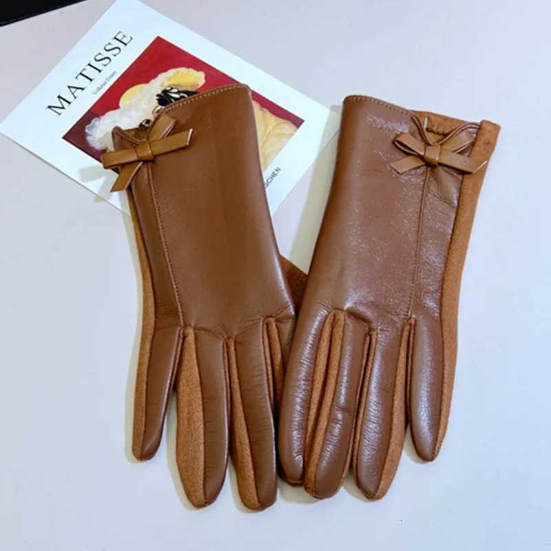 Womens Winter PU Leather Gloves Touchscreen Texting Warm Driving leather Gloves with Bow for Outdoor Y251211