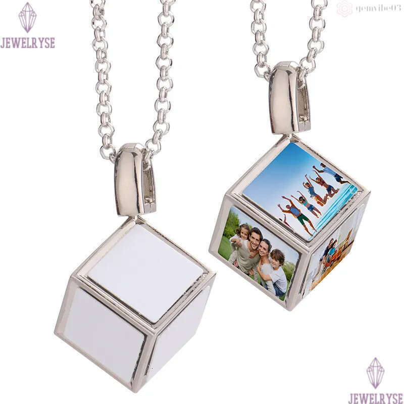 DIY sublimation blank gold designer jewelry thermal transter silver square mens necklace woman Photo Frame Pendant Necklaces Family Anniversary Gift