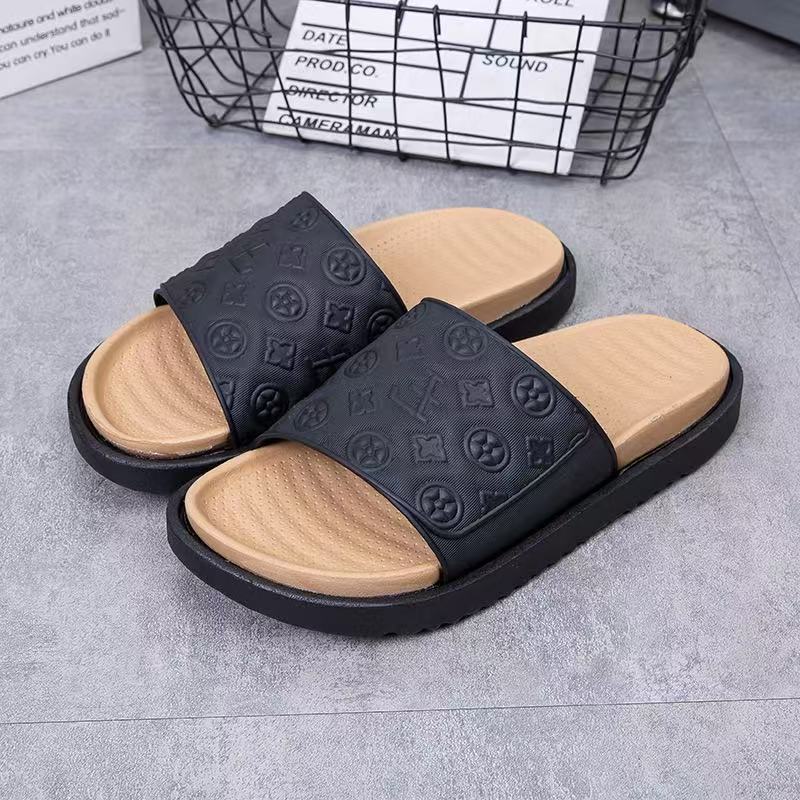 Free Shipping Summer Designer New Arrival Men Fashion Beach Slides Soft Sole Anti Slip Wear-Resistant House Slippers Khaki Grey Blue Size 40-44