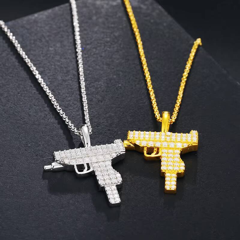 Real Solid 925 Silver Necklace Gun VVS Moissanite Diamond Charm Super Icy Pendant Moissanite Hip Hop Jewelry