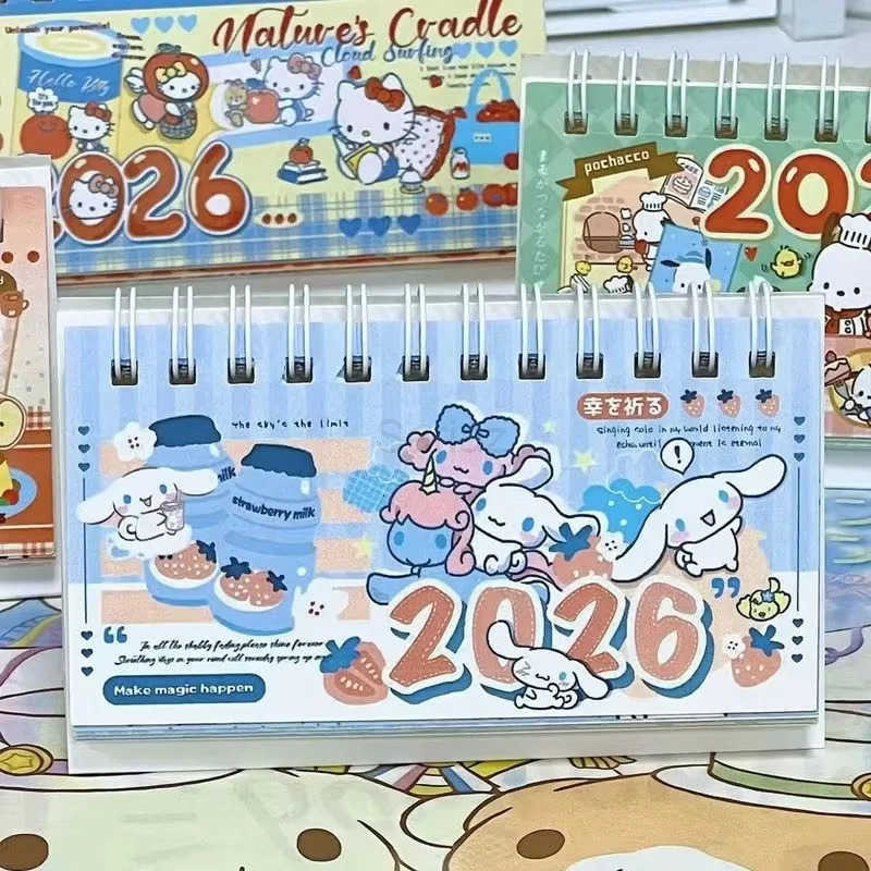 Sanrio 2026 Hello Kitty Pochacco Cinnamoroll Ins-Style Long Desk Calendar - Office Student Desktop Decor New Year Gift Collectible H2512121