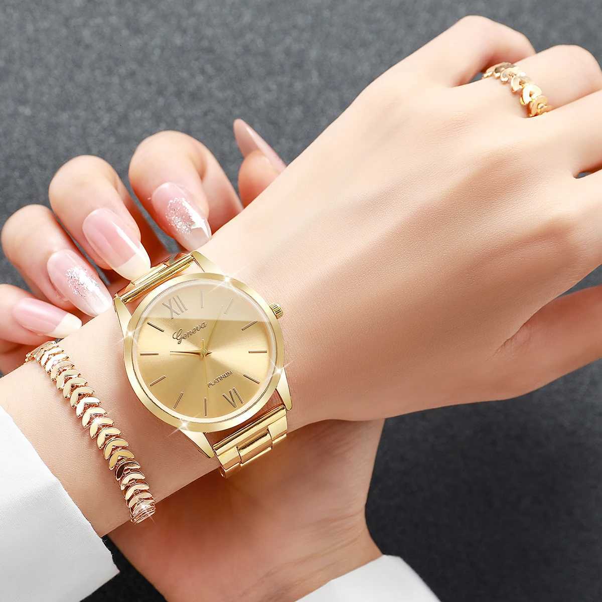 2/4PCS Fashion Roma Dial Ladies Wristwatch Luxury Women Quartz Watches Jewelry Set Reloj Mujer Without Box Y251212