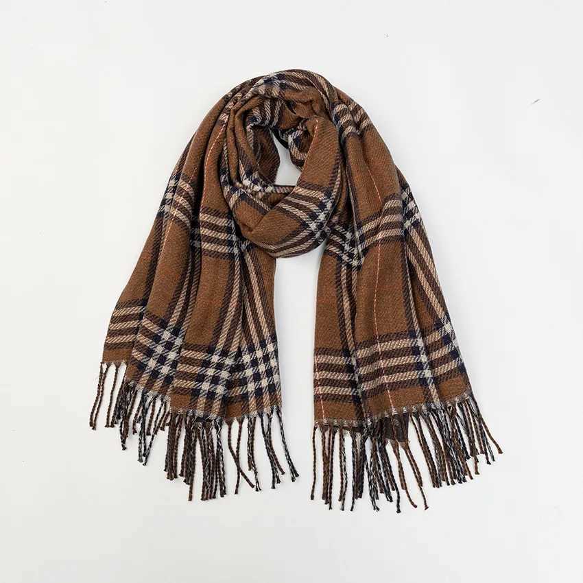Winter Plaid Scarf Women Korean Style Double Sided Warm Faux Cashmere Shawl with Tassels New Jacquard Scarves All Match Y251211