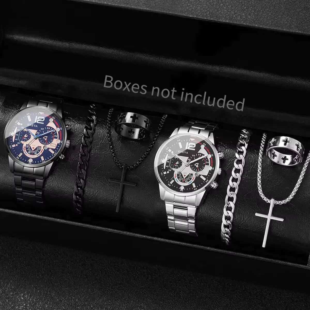 8 Pcs/set Mens Fashion Quartz Watches Luxury Business Watch for Men Jewelry Set Watch Mens Watch Without Box Y251212