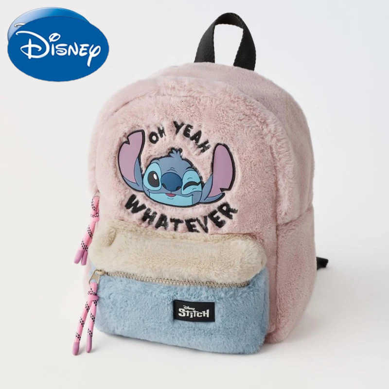 Disney New Cartoon Stitch Plush Childrens School Bag Kindergarten Cute Fashion Color Blocking Backpack H251212