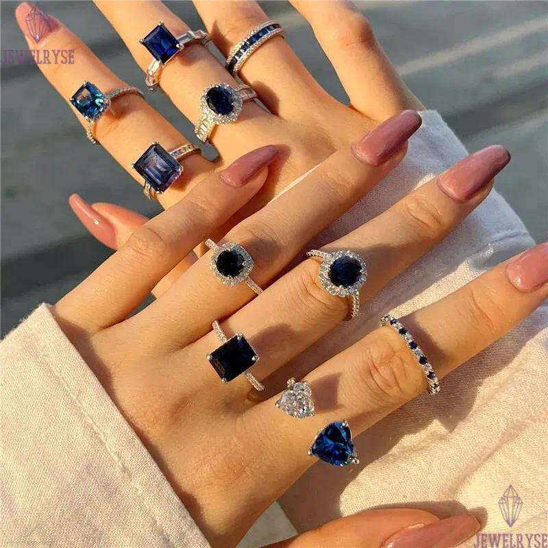 blue diamond sapphire designer ring for woman wed 925 sterling silver 5A zirconia round sqaure heart luxury wedding engagement womens rings jewelry gi