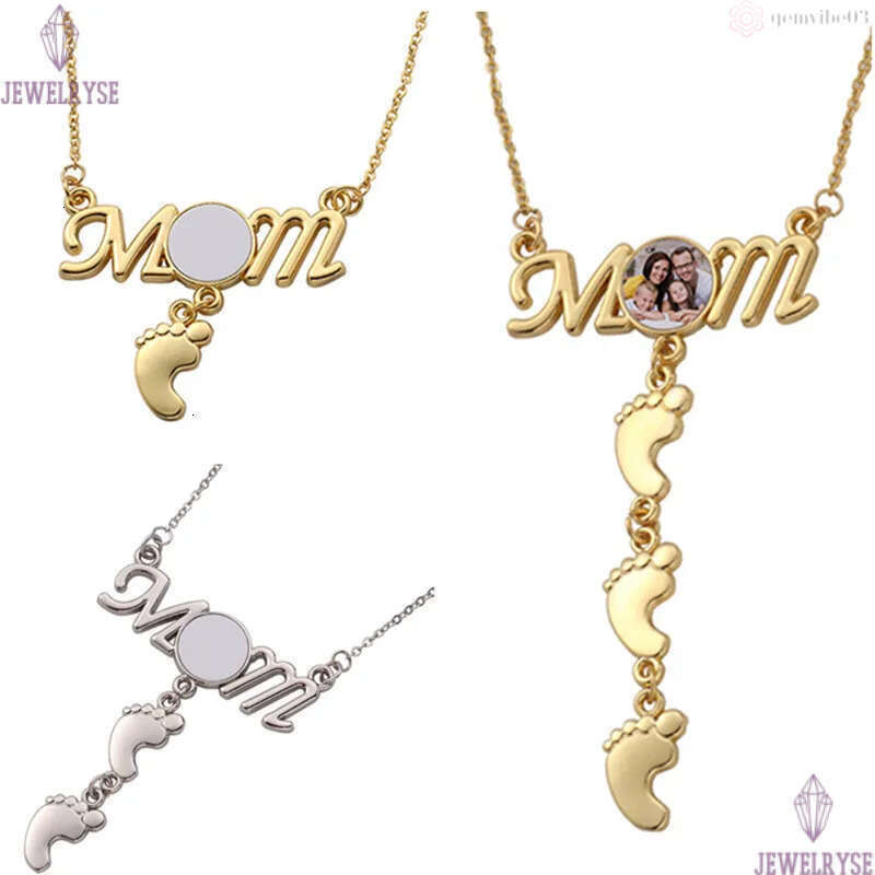 Mothers Day DIY Sublimation Blank Accessory Designer Necklace Woman Gold Plated Footprint Pendant Fashion Jewelry Silver Necklaces for Mother Gift