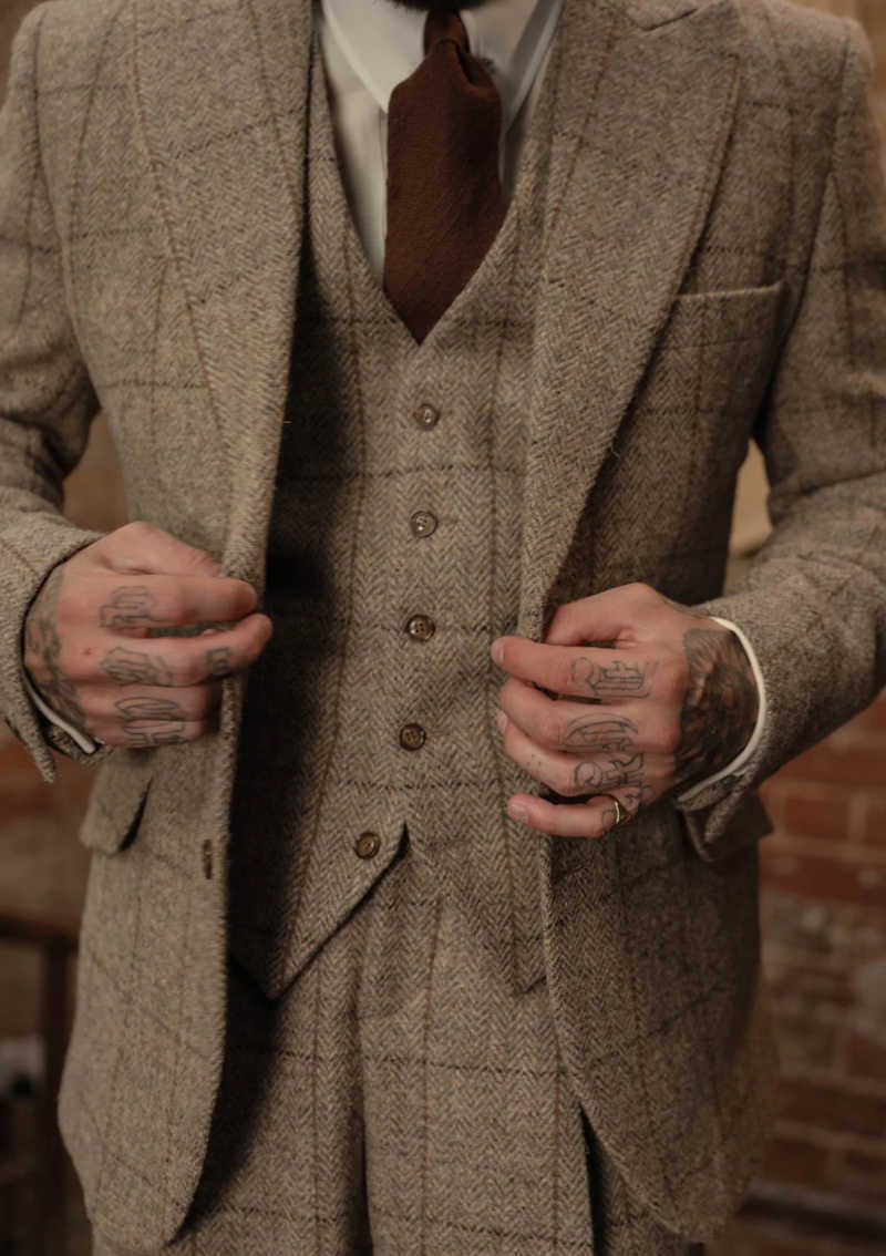 Vintage Grid Men Suit 3 Piece Fit Blazer Pants Vest Single Breasted Winter Formal Business Customized trajes de hombre