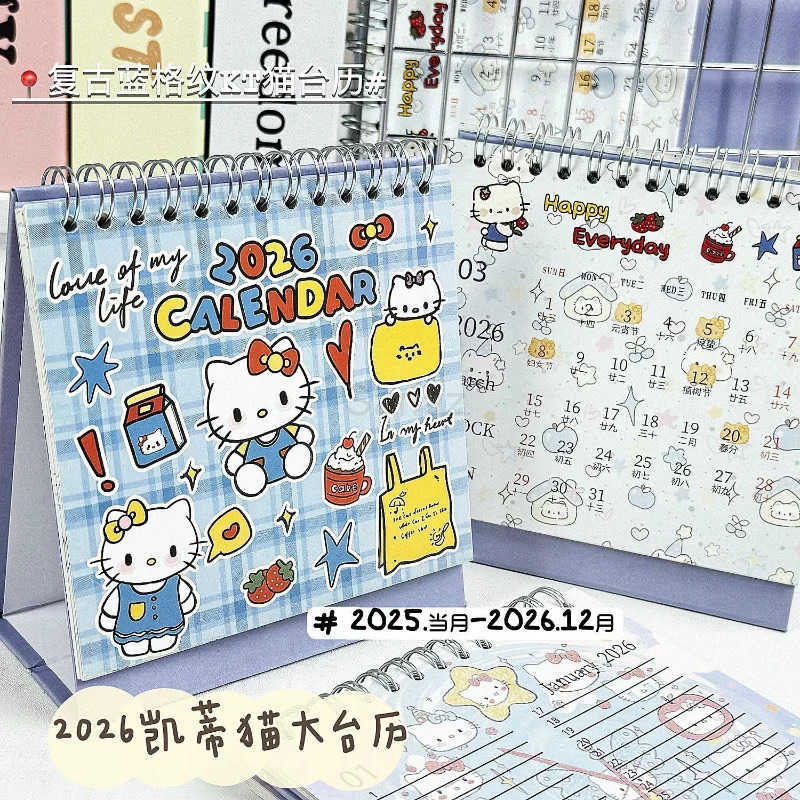 Sanrio 2026 Hello Kitty Coil Desk Calendar Cartoon Tabletop Flip Schedule Monthly Planner for Desktop Decoration Office Stationery H251212