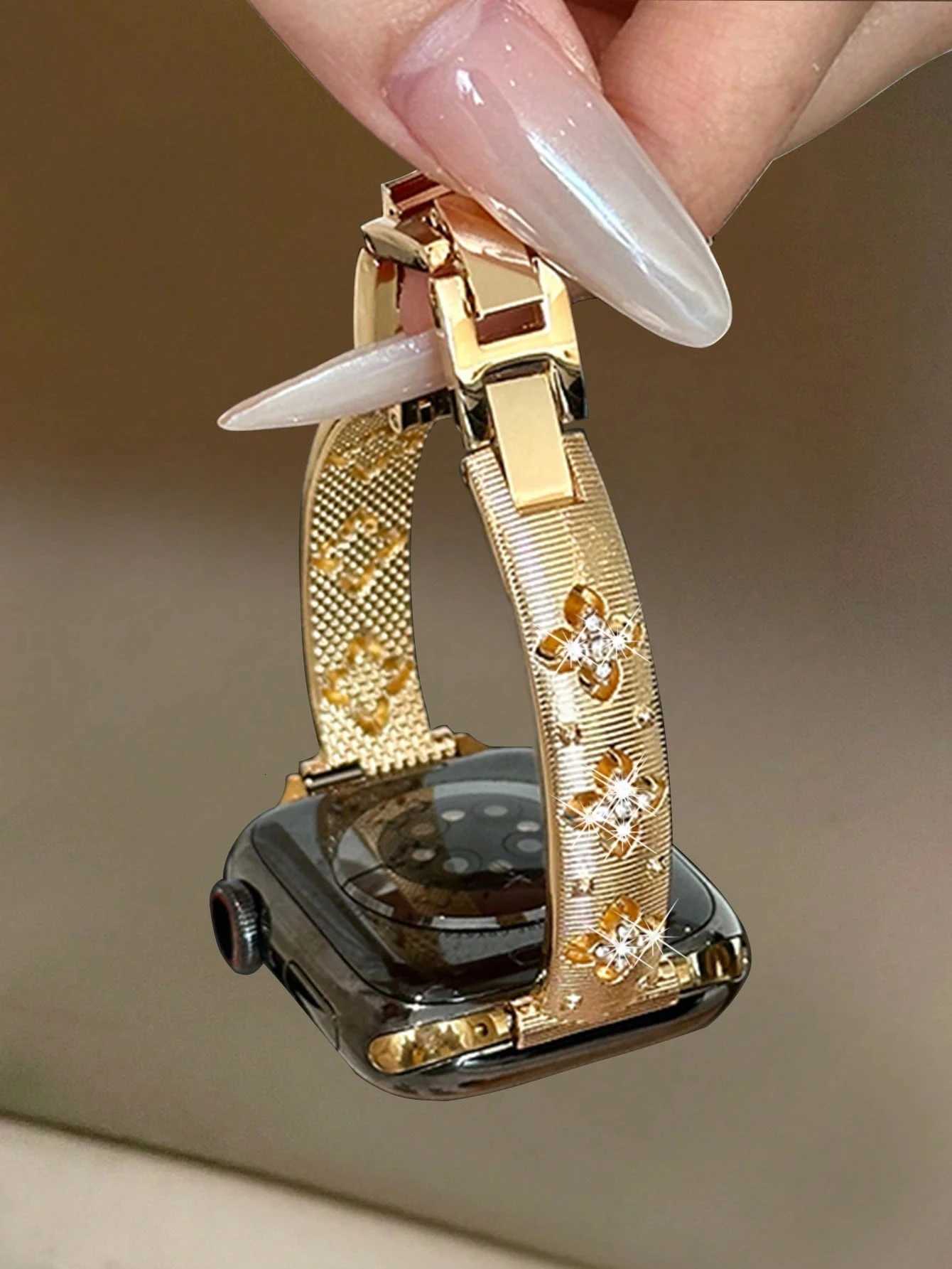 Bling Gold Stainless steel bracelet link For Watch band Series 11/8/7/6/10/9 40mm 41mm 38mm 42mm 44mm 45mm 46mm Strap Y251212