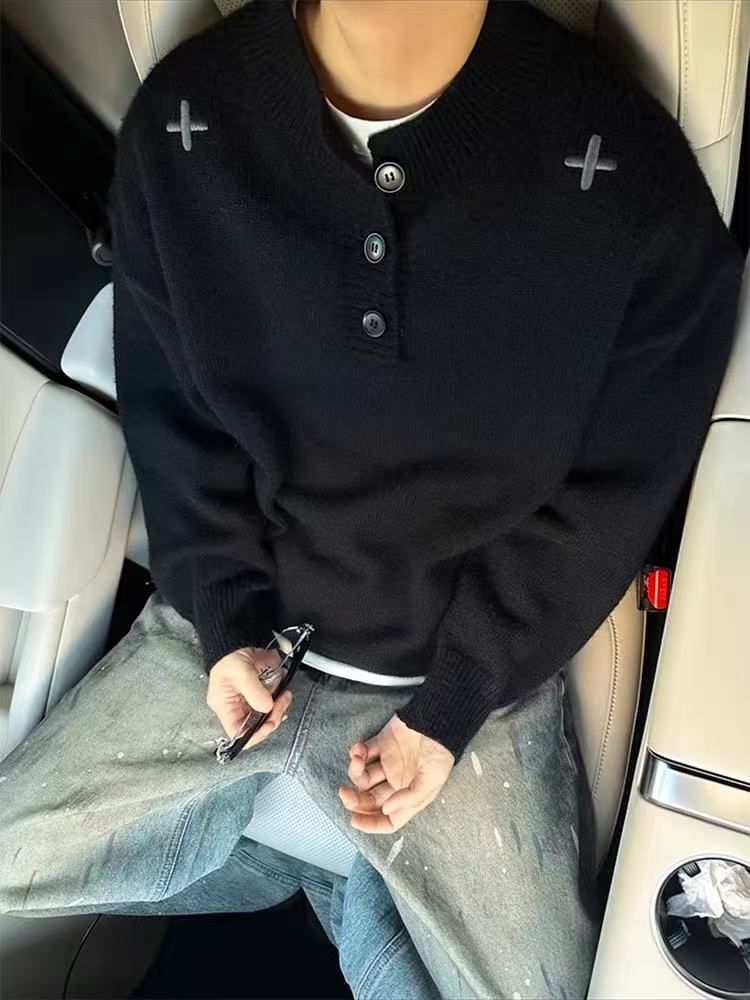 Men's winter laid-back and high-end knitted sweater with thickened base layer and inner layer sweater