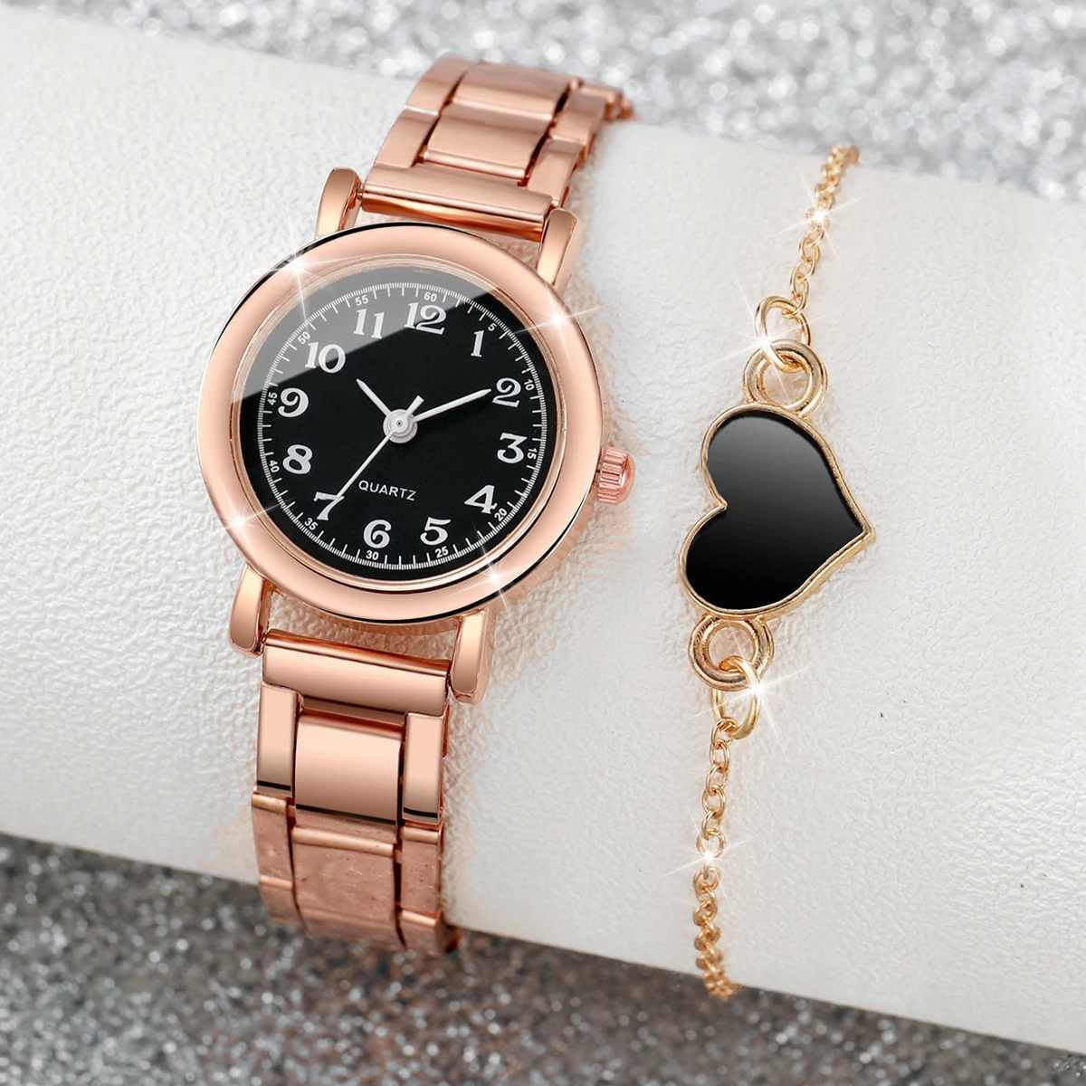 2PCS Fashion Women Watches Set Alloy Band Quartz Watch Heart Bracelet Reloj MujerWithout Box Y251212