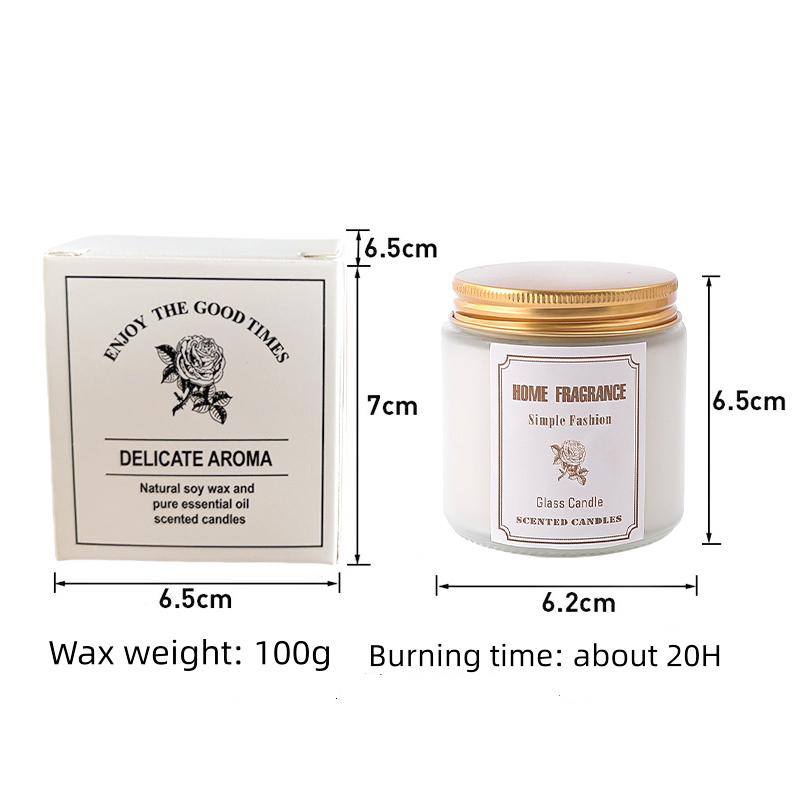 Incense 100g White Frosted Glass Scented Candle - Natural Soy Wax Aromatherapy Candle for Home Ambience, Relaxation & Gift (With Gold Lid)