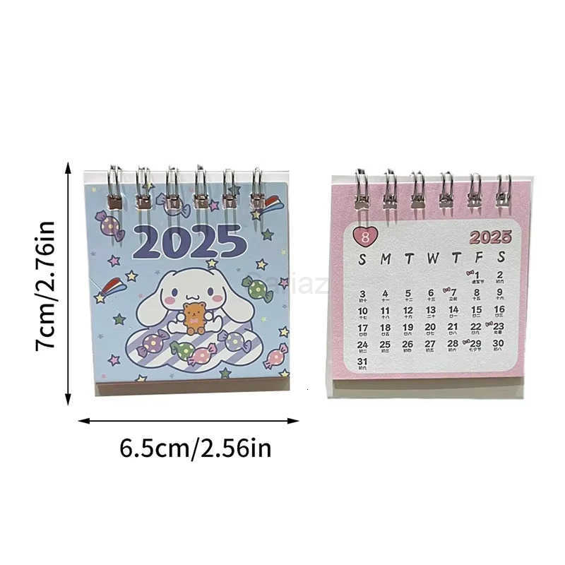 Sanrio New 2025 Cartoon Mini Calendar Cinnamoroll Kuromi Melody Mini Desktop Decoration Children Stationary Small Calendar Gift H251212