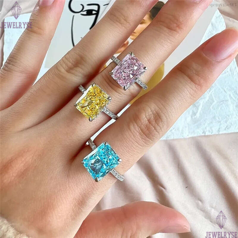 fashion diamond designer ring for woman 925 sterling silver square 8A zirconia ice out red blue pink luxury propose engagement wedding womens rings je