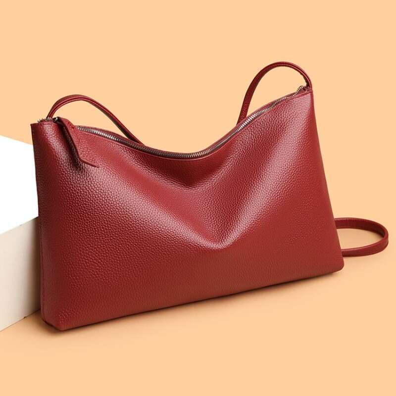 Women's Genuine Leather Large Capacity Tote & Crossbody Purse with Golden-Tone Hardware, Zipper Closure, Multi-Way Carry Handheld/Shoulder/Crossb