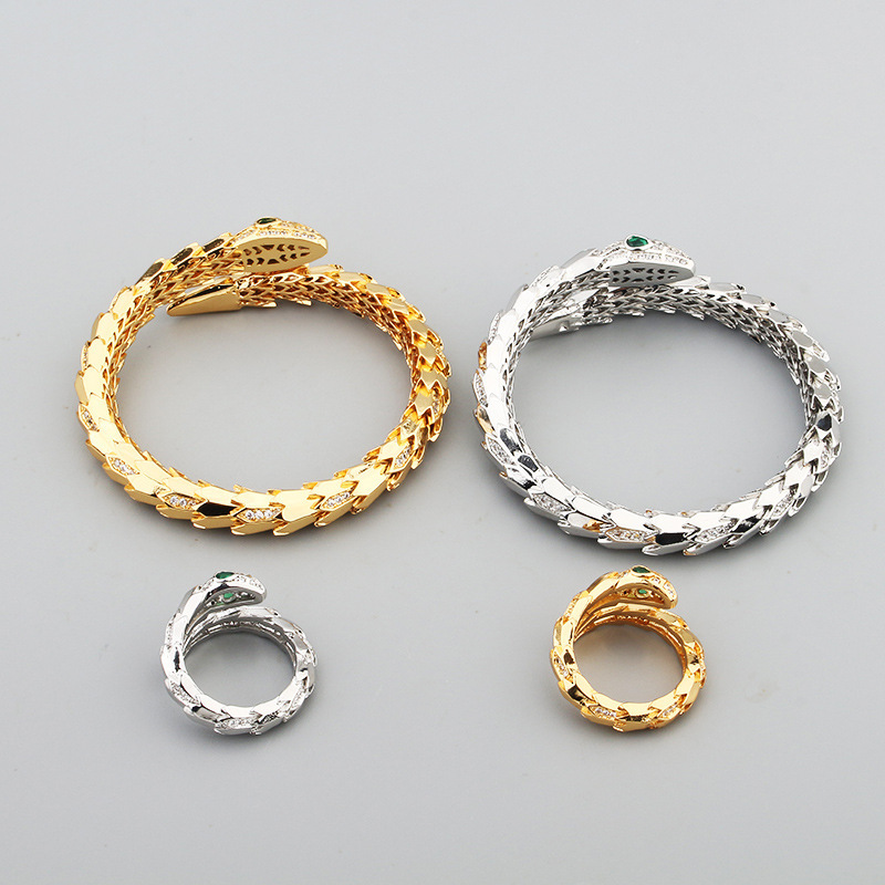 Gold-Plated Zircon Snake Bracelet Bare Body Diamond Spring Snake Scale Snake Bone Women's Jewelry