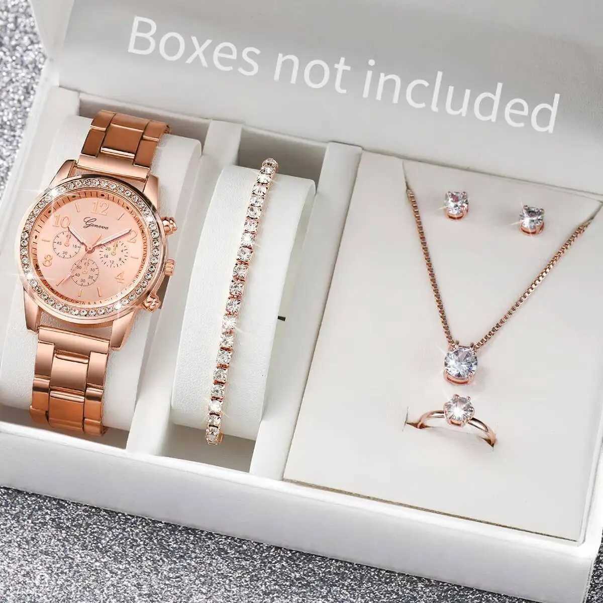 6PCS/Set Fashion Rhinestone Women Watches Analog Quartz Wrist Watch Jewelry Set Reloj MujerWithout Box Y251212