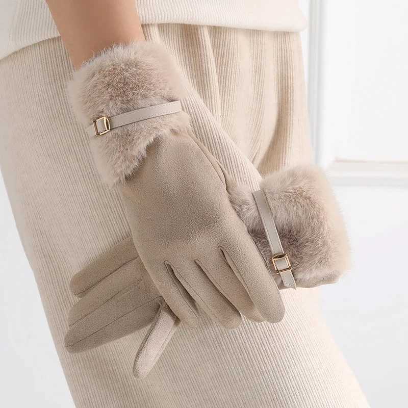 Womens Winter Gloves Touchscreen Suitable for Driving and Cycling with Fleece Lining Warm Windproof Plush Decoration Y251211