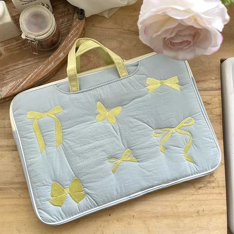 Cute Embroidered bow Laptop Handbag 133 136 14 15 156 16 Inch For Macbook Xiaomi Lenovo Huawei Samsung Notebook Carry BagT251212