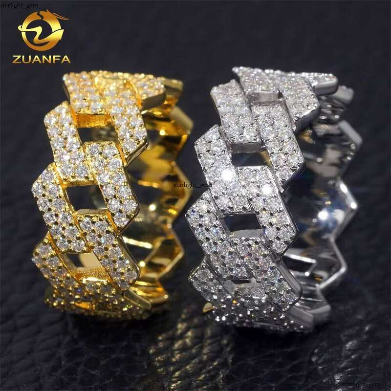 New GRA Certificate 925 Silver Pass Tester Silicon Stone VVS Moissanite Iced Out Jewelry Hip Hop Cuban Band Ring Men