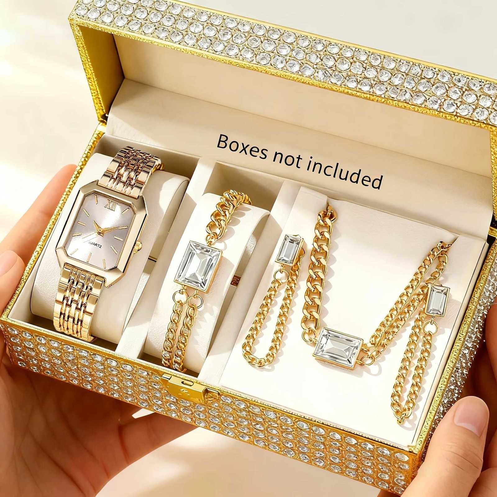 5PCS/Set Elegant Rectangle Women Watches Fashion Ladies Quartz Wristwatch Jewelry Set Reloj Mujer Girls Clock GiftWithout Box Y251212