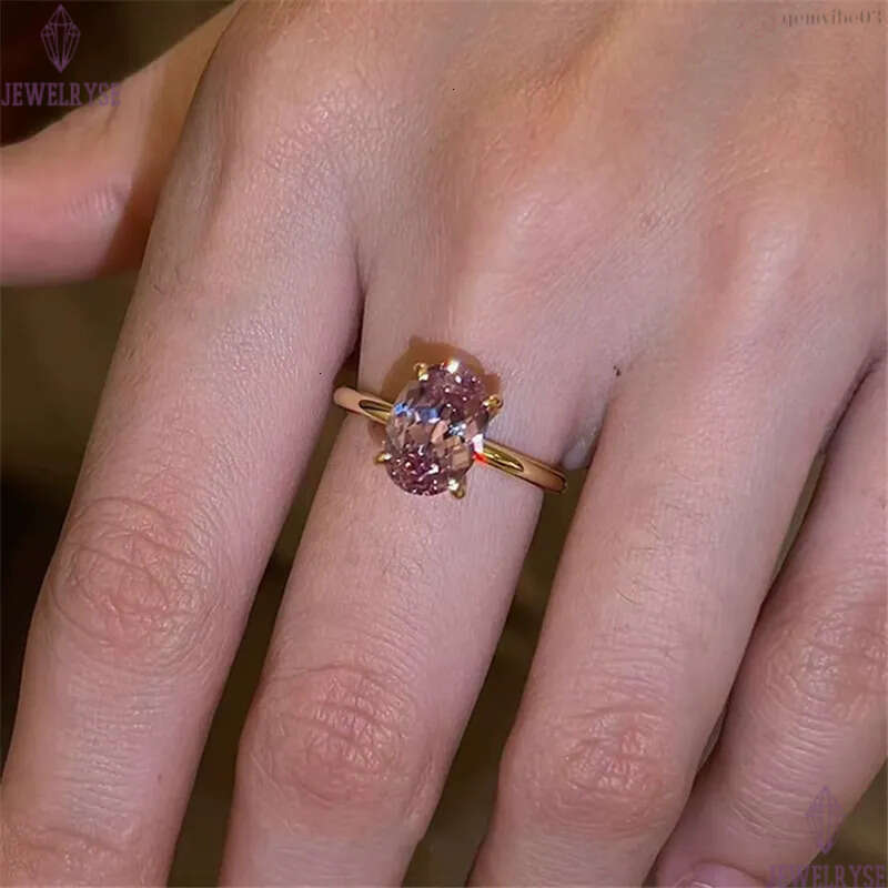 s925 sterling silver pink oval cut ring for woman wed wedding party 5A cubic zirconia luxury designer engagement diamond 7x10mm gold rings jewelry siz
