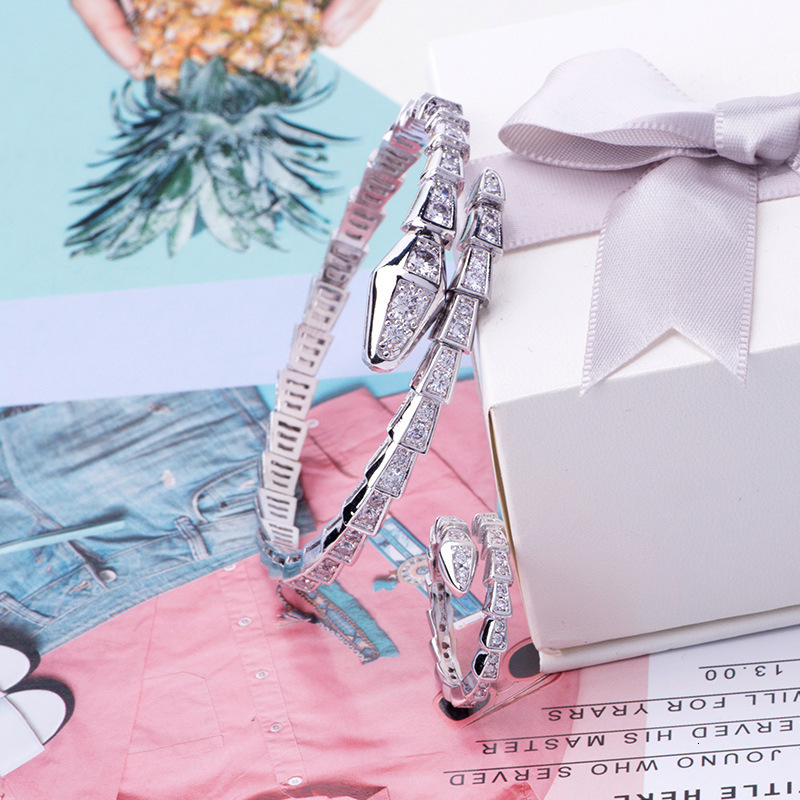 Baojia Gold Spring Inlaid Zircon Adjustable Thin Snake Bracelet Snake Bone Rose Gold Fashion Ring Bracelet