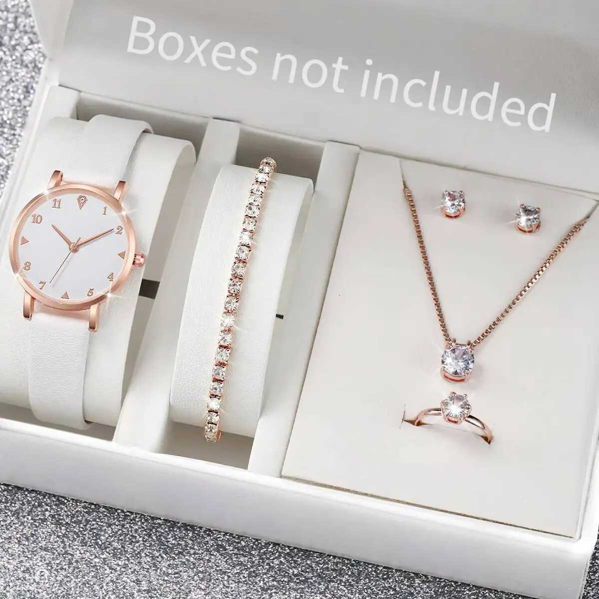 6PCS/Set Fashion Arabic Dial Women Watches Simple Leather Strap Quartz Wristwatch Rhinestone Jewelry SetWithout Box Y251212