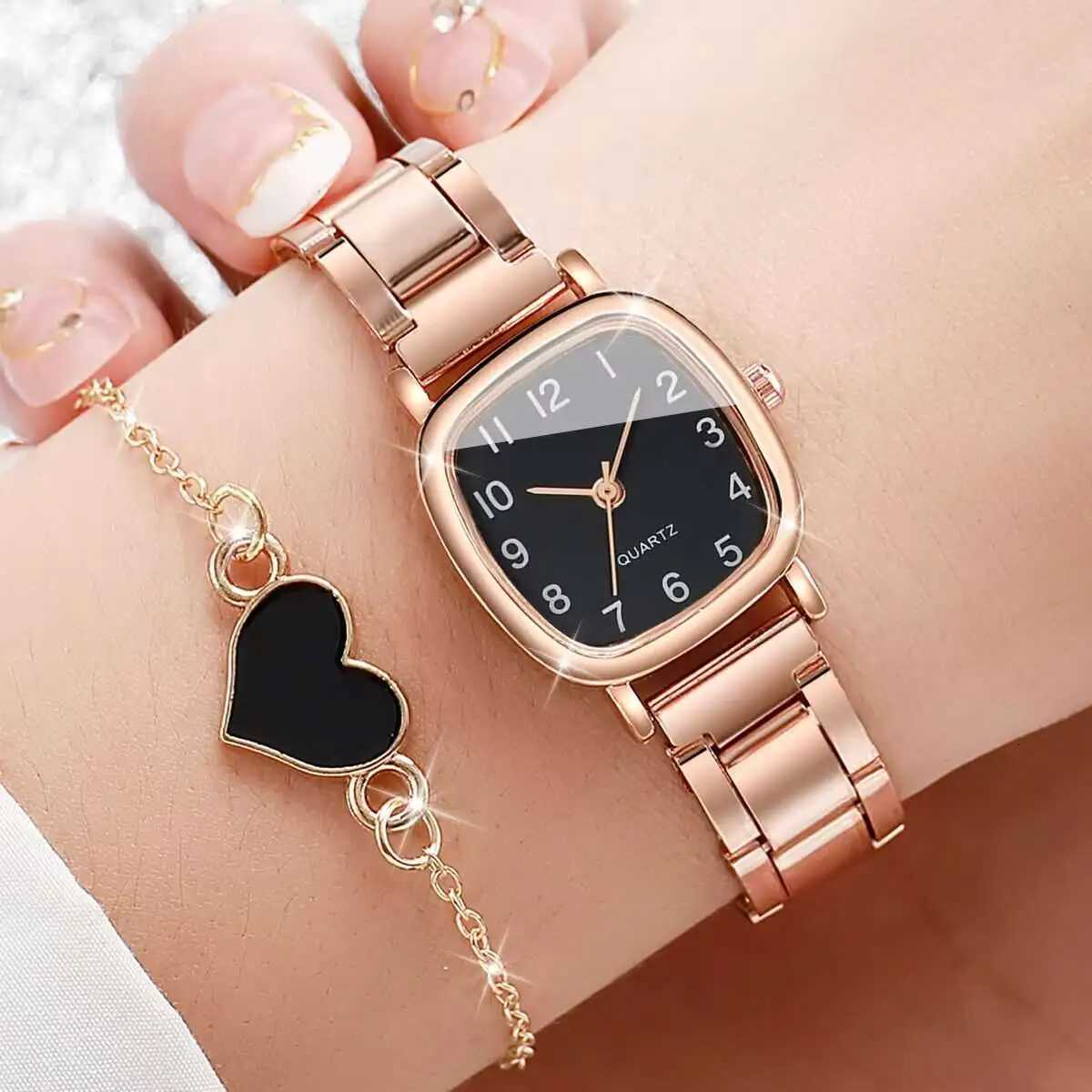 4PCS/Set Womens Quartz Watch Fashion Casual Square Watches Heart Bracelets Set Reloj MujerWithout Box Y251212