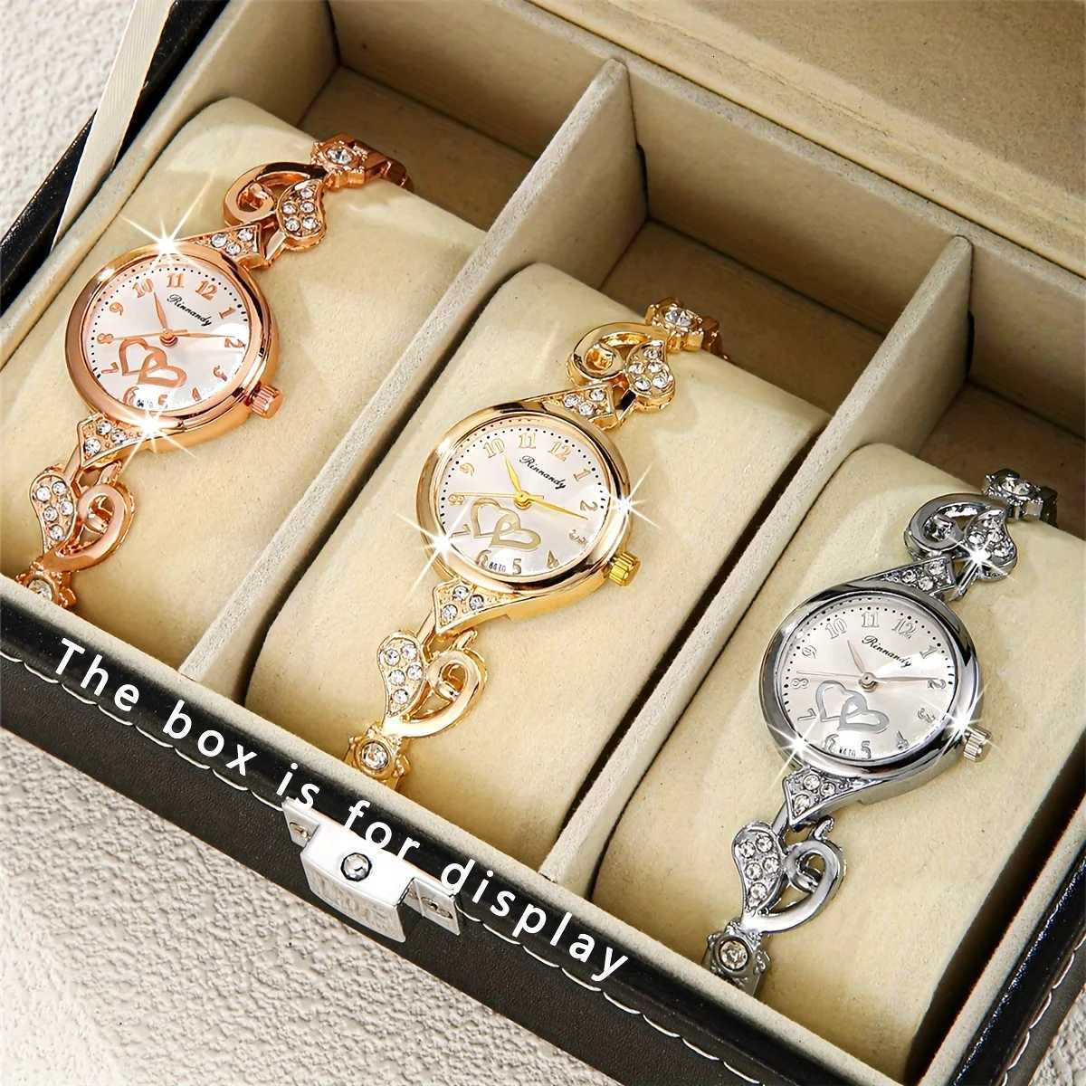 1/3PCS Elegant Women Quartz Watch Fashion Rhinestone Hearts Bracelet Band Ladies Wristwatch Reloj MujerWithout Box Y251212