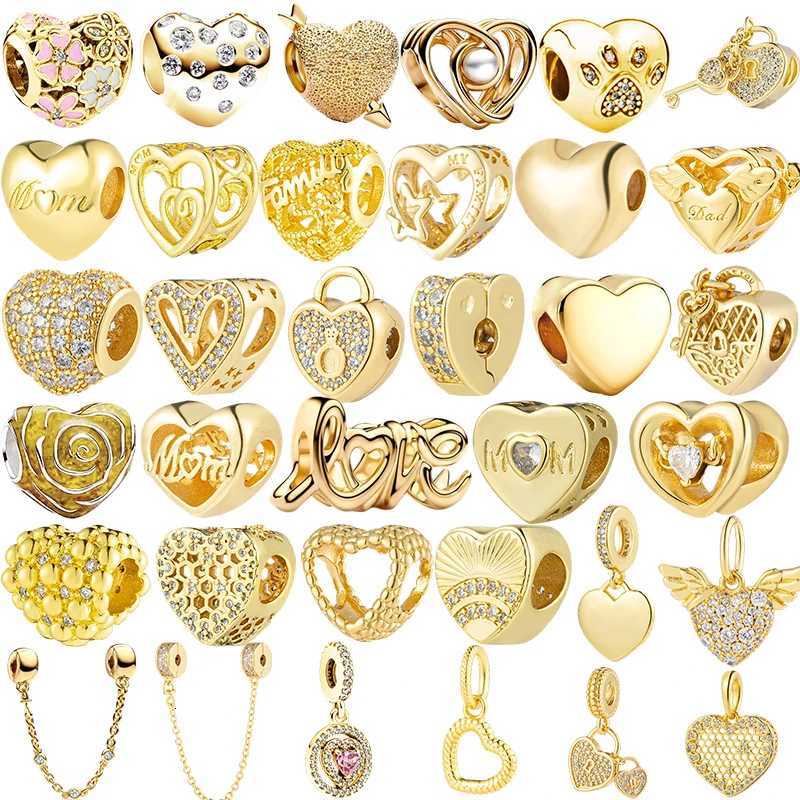 New Sparking Gold Plated Charm Beads Dangle Fit Sier Bracelet Necklace Beads For Diy Jewelry Wen Gift Y251212