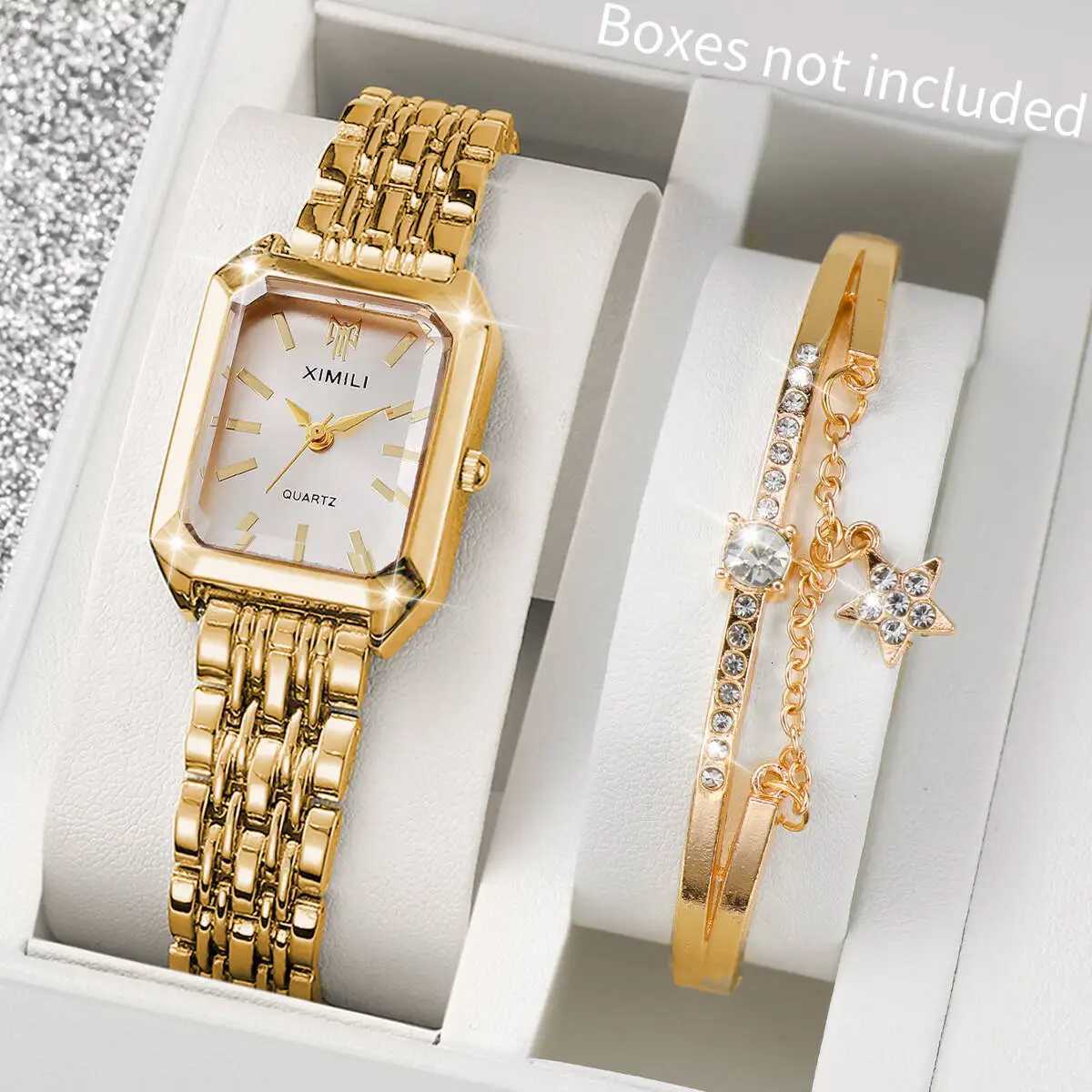 2PCS/Set Fashion Rectangle Women Watches Stainless Steel Band Quartz Watch Bracelet Set Reloj MujerWithout Box Y251212