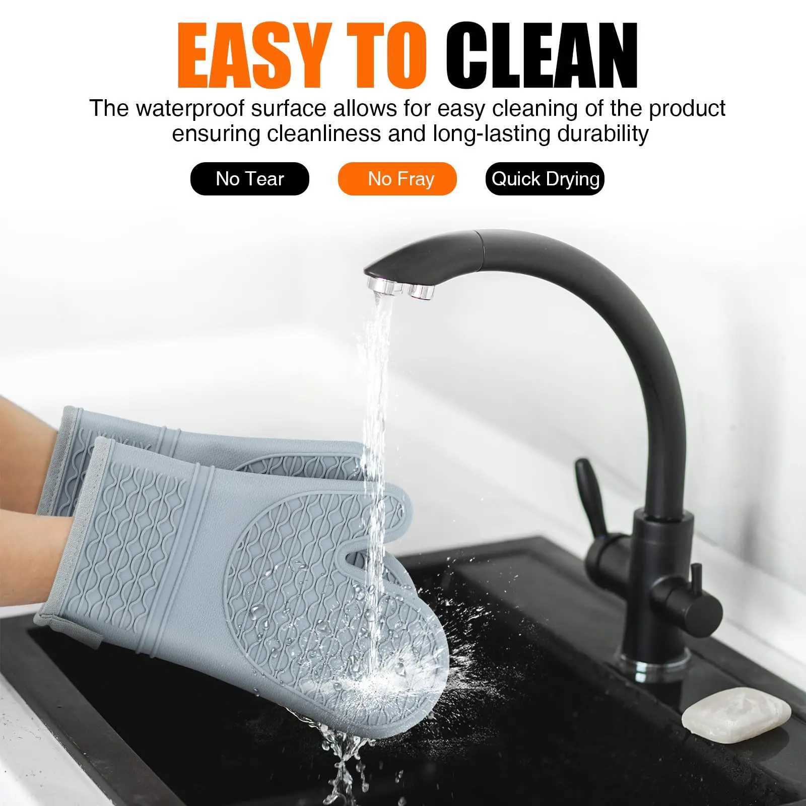 Silicone Oven Mitts Heat Resistant 2 PCS Oven Mitts with Soft Cotton Lining Non-Slip Grip Oven Glove Kitchen Potholder BBQ H251212