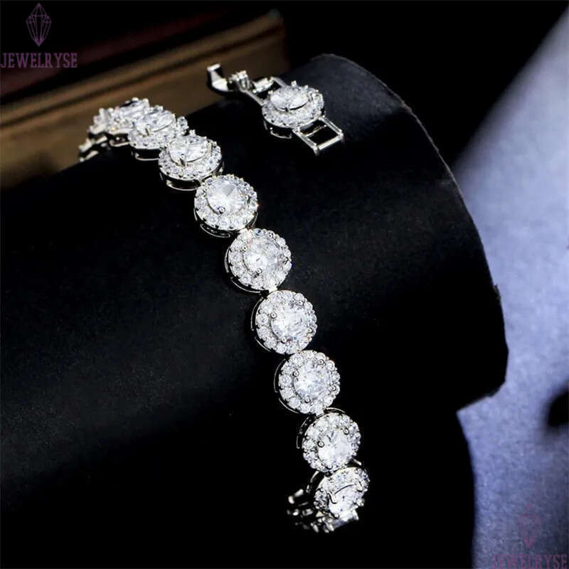 luxury AAA cubic zirconia designer bracelet for woman chian silver round white diamond charm wedding engagement bracelets chains jewelry women party g