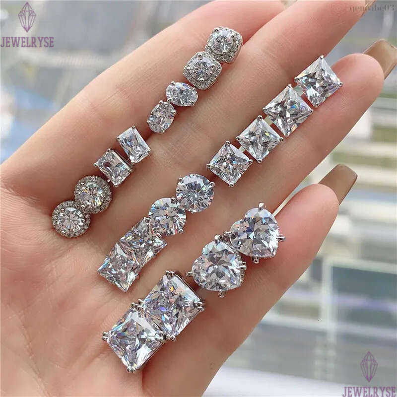 luxury diamond earring designer for woman 6-10mm 925 sterling silver white pink 5A zirconia square heart back stud jewelry earrings womens party frien