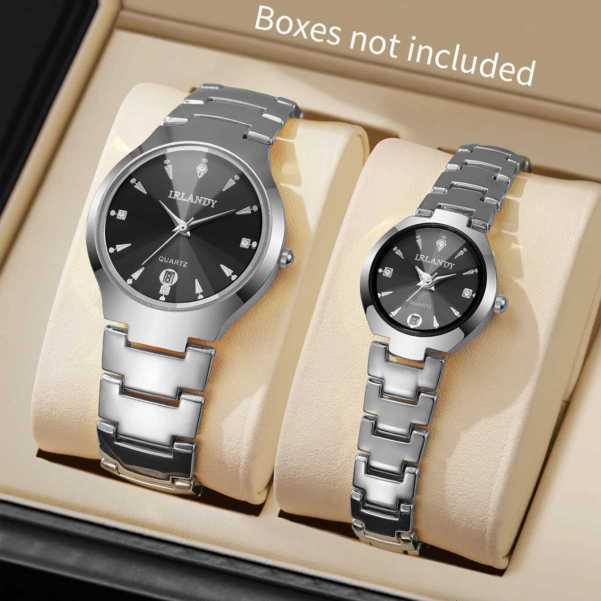 2PCS/Set Fashion Couples Watches Luxury Steel Band Men Calendar Watch Women Quartz Wristwatch Clock Gift Without Box Y251212