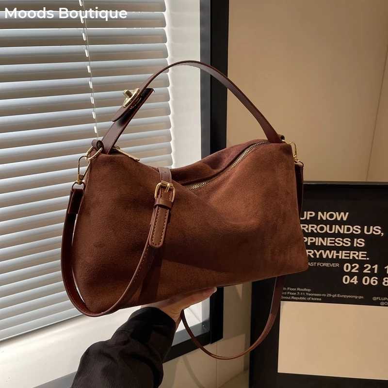 Vintage Fi Wen Top-handle Bags Faux Suede Pure Color Shoder Hobo Bag Big Capacity Cmute Crossbody Messenger Tote Bags Y251211