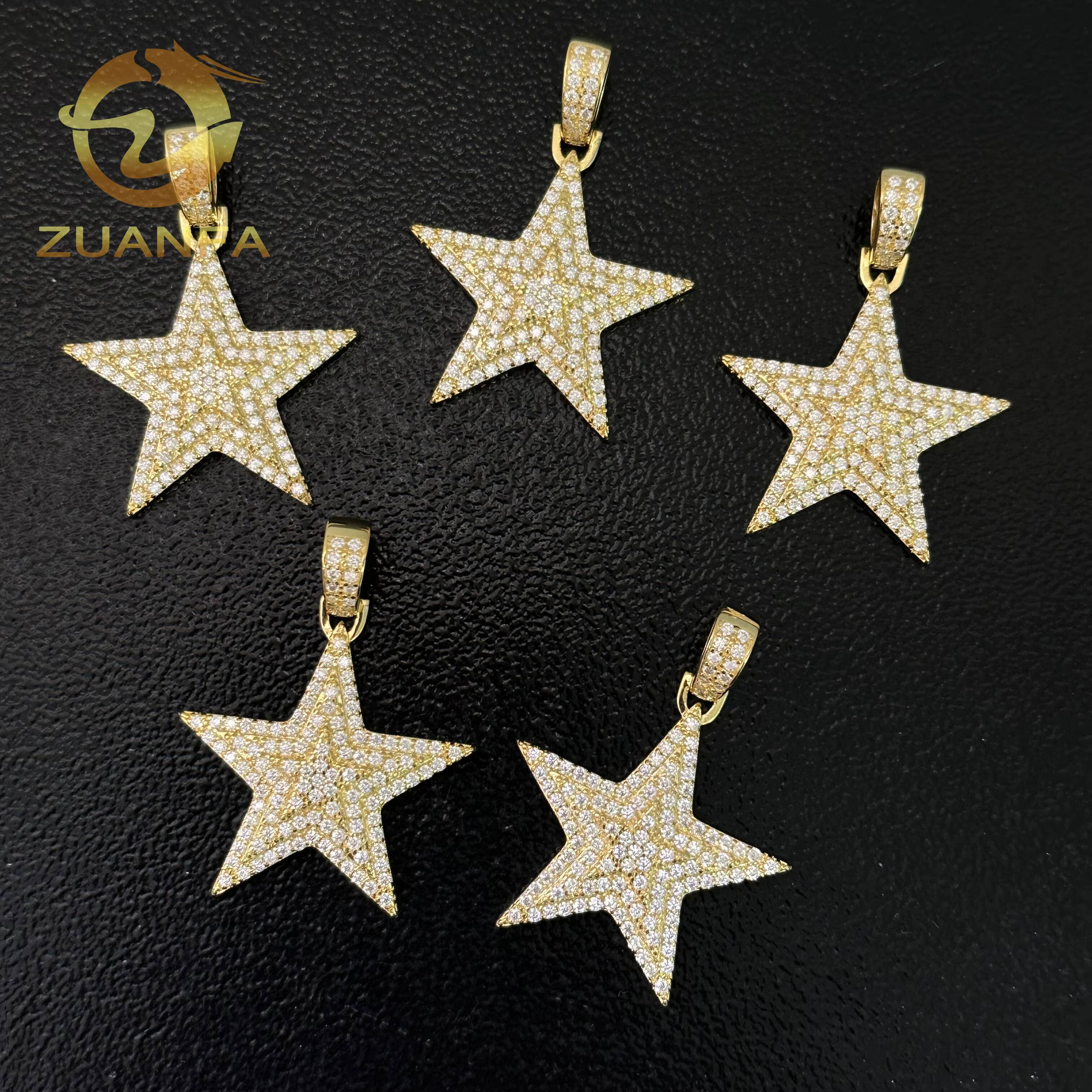 48h Shipping 18K Gold Plated Five Point Star Hip Hop Pendant 925 Silver Moissanite Pendant Iced Out Lab Diamond Pendant
